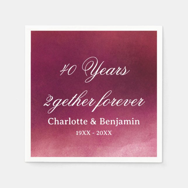 Watercolor Ruby Wedding 40 years Anniversary  Napkins (Front)