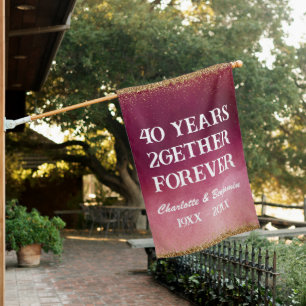 Watercolor Ruby Wedding  40th Anniversary Glitter  House Flag