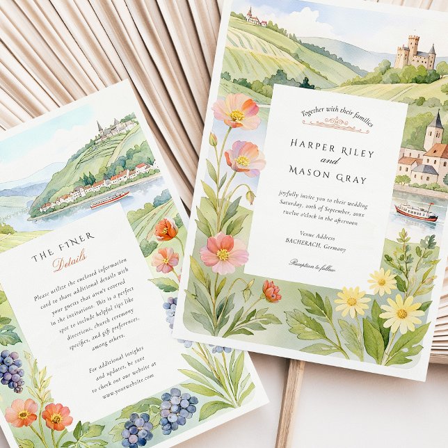 Watercolor RÜDESHEIM Germany Wedding Invitation (Creator Uploaded)