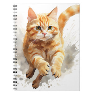 WATERCOLOR RUNNING ORANGE TABBY CAT NOTEBOOK
