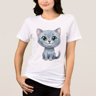 Watercolor Russian Blue Cat Tri-Blend Shirt