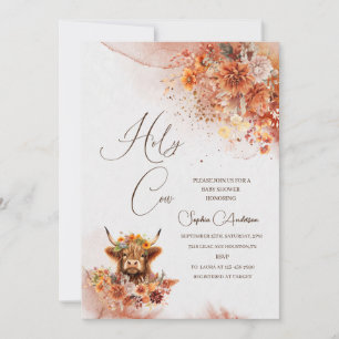 Watercolor Rust Highland Cow Baby Shower Invitation