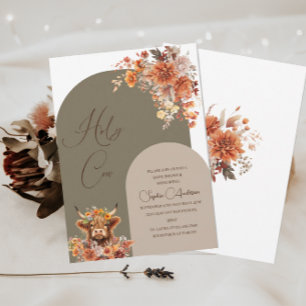 Watercolor Rust Highland Cow Baby Shower Invitation