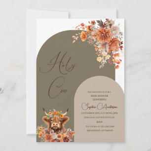 Watercolor Rust Highland Cow Baby Shower Invitation