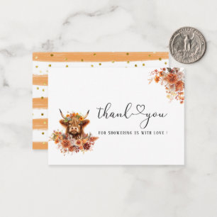  Watercolor Rust Highland Cow Baby Shower thank yo Note Card