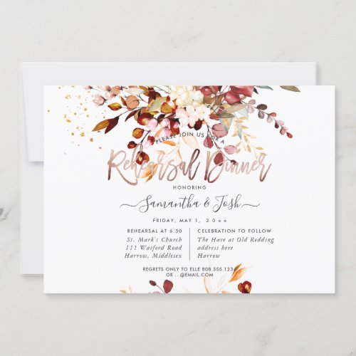 Watercolor Rust Orange Eucalyptus Rehearsal Dinner Invitation