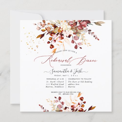 Watercolor Rust Orange Eucalyptus Rehearsal Dinner Invitation