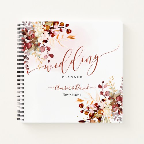 WATERCOLOR RUST ORANGE FALL EUCALYPTUS WEDDING NOTEBOOK