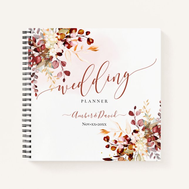 WATERCOLOR RUST ORANGE FALL EUCALYPTUS WEDDING NOTEBOOK (Front)