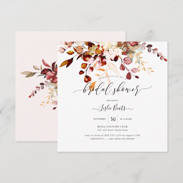 Watercolor Rust Orange Gum Eucalyptus Bridal Shwr Invitation (Front/Back)