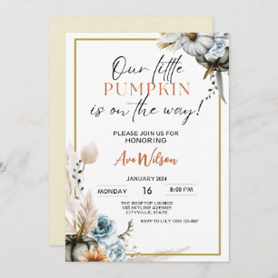 watercolor rustic a little pumpkin baby shower invitation