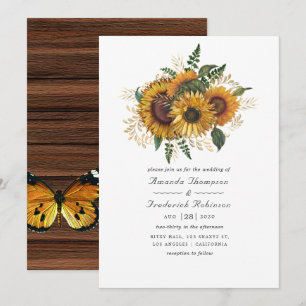Watercolor Rustic Autumn - Fall Sunflower Wedding Invitation