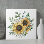 Watercolor Rustic Autumn Sunflower Bouquet Ceramic Tile<br><div class="desc">Introducing our Watercolor Rustic Autumn Sunflower Bouquet ceramic tile! Customize with your name for a rustic touch to your home decor.</div>