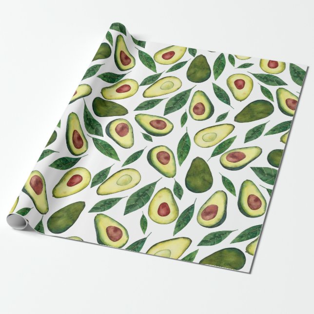 Watercolor Rustic Avocado Pattern  Wrapping Paper (Unrolled)