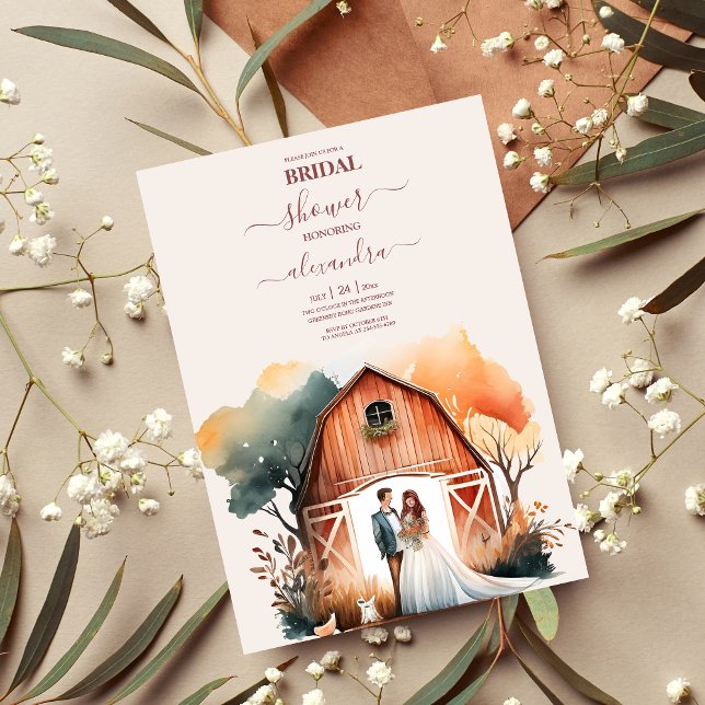 Watercolor Rustic Barn Bridal Shower Invitation (Creator Uploaded)