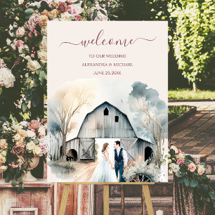 Watercolor Rustic Barn Wedding Foam Board