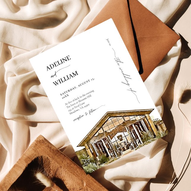 Watercolor Rustic Barn Wedding Invitation Elegant (Creator Uploaded)