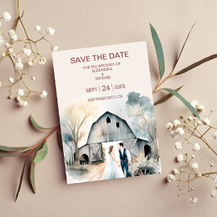 Watercolor Rustic Barn Wedding Save The Date