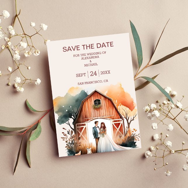 Watercolor Rustic Barn Wedding Save The Date (Creator Uploaded)