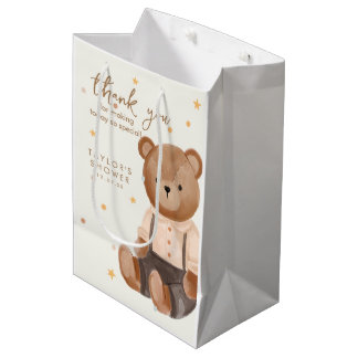 Watercolor Rustic Bear Baby Shower Medium Gift Bag