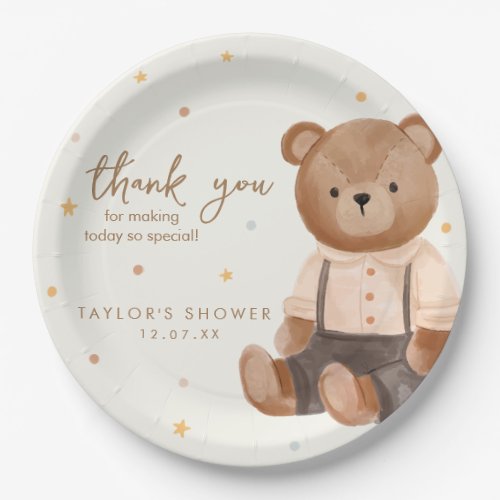 Watercolor Rustic Bear Baby Shower Paper Plates