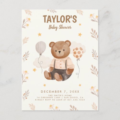 Watercolor Rustic Bear Baby Shower Postcard