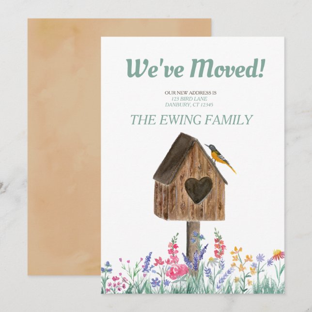 Watercolor Rustic Birdhouse Moving Announcement (Front/Back)