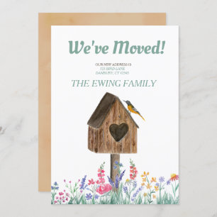 Watercolor Rustic Birdhouse Moving Announcement