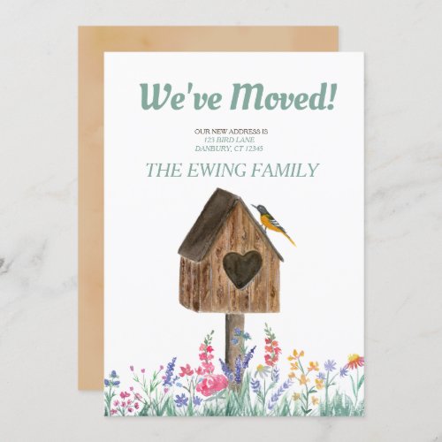 Watercolor Rustic Birdhouse Moving Announcement