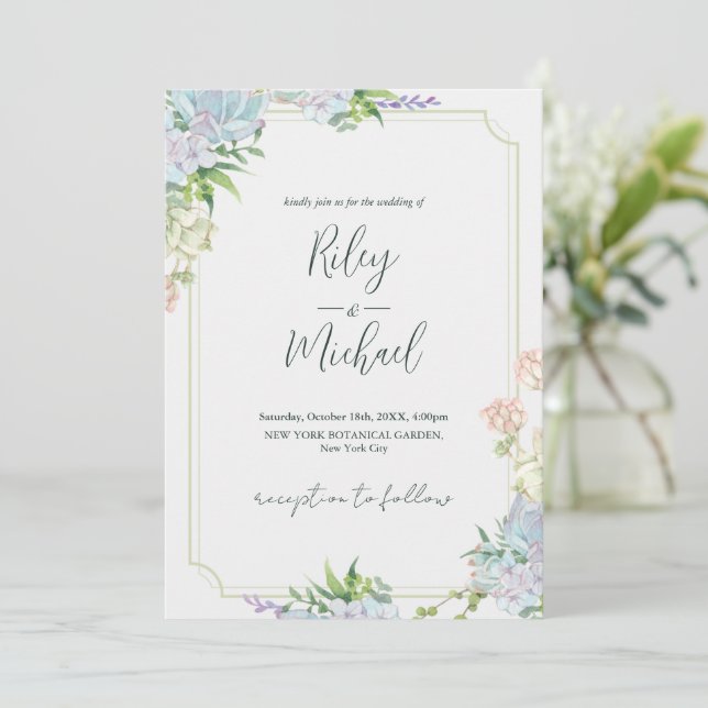 Watercolor Rustic Blue Flower&Botanical  Invitatio Invitation (Standing Front)