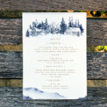 Watercolor Rustic Blue Mountain Wedding Menu Card<br><div class="desc">Our "Blue Mountain Wedding" collection features watercolor landscapes in shades of blue with a touch of green. All information is in a combination of script and a serif font that brings elegance to it. Check our store for more items from this collection and contact us through chat or email for...</div>