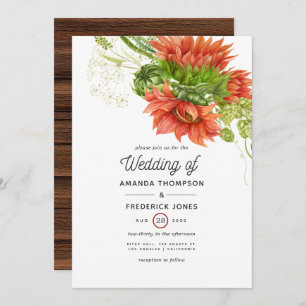 Watercolor Rustic Bohemian Red Sunflowers Wedding Invitation