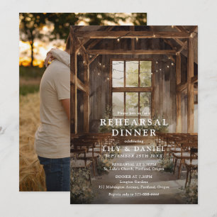 Watercolor Rustic Boho Barn Photo Rehearsal Dinner Invitation