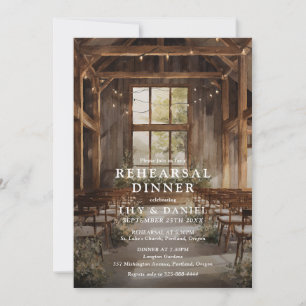 Watercolor Rustic Boho Barn Rehearsal Dinner Invitation