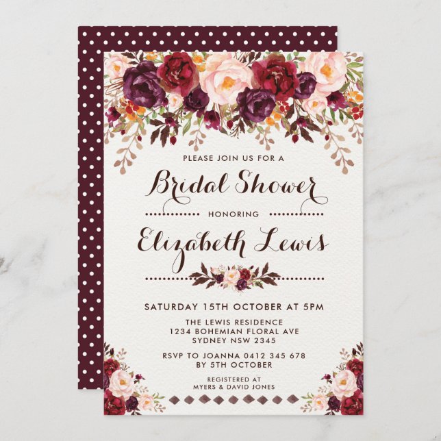 Watercolor Rustic Boho Bridal Shower Invitation (Front/Back)