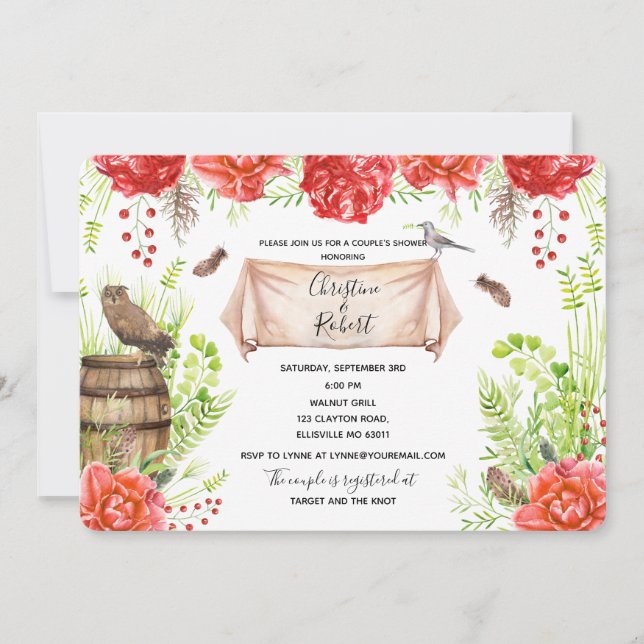 Watercolor Rustic Boho Couple's Shower Invitation (Front)