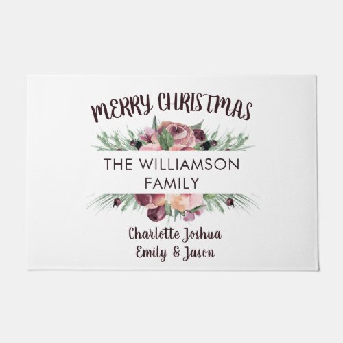 Watercolor Rustic Boho Floral Name Christmas Doormat