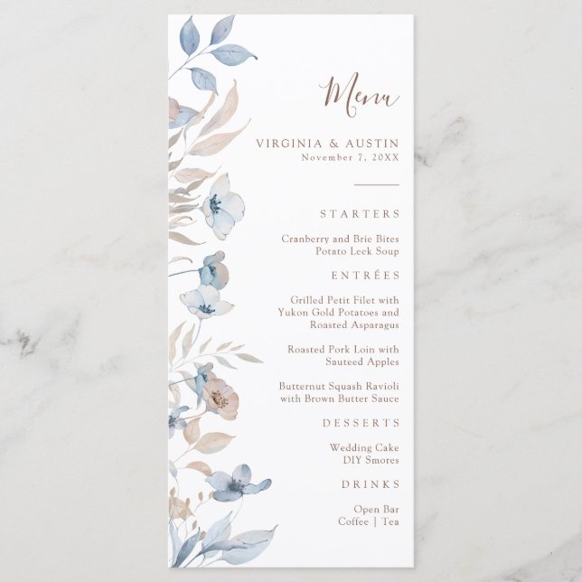 Watercolor Rustic Boho Wedding Menu (Front)
