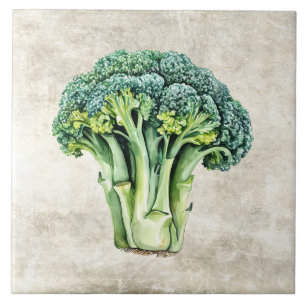 Watercolor Rustic Broccoli Faux Texture Ceramic Tile