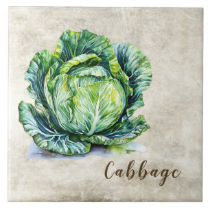 Watercolor Rustic Cabbage Faux Texture Ceramic Tile