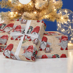 Watercolor Rustic Christmas Cute Gnomes Holiday Wrapping Paper