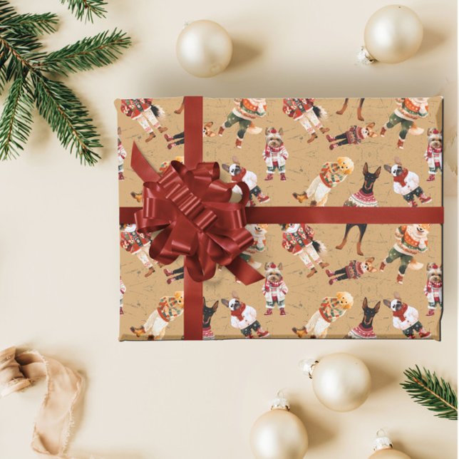 Watercolor Rustic Christmas Dog Wrapping Paper (Creator Uploaded)