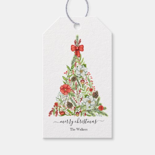 Watercolor Rustic Christmas Tree Personalized Gift Tags