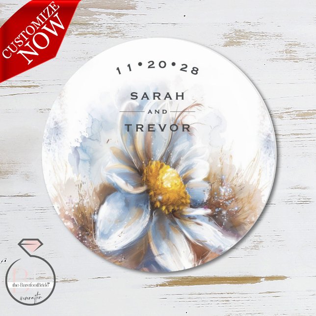 Watercolor Rustic Cowboy Wedding  Classic Round Sticker (Creator Uploaded)