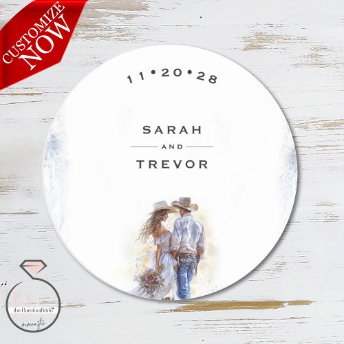 Watercolor Rustic Cowboy Wedding  Classic Round Sticker