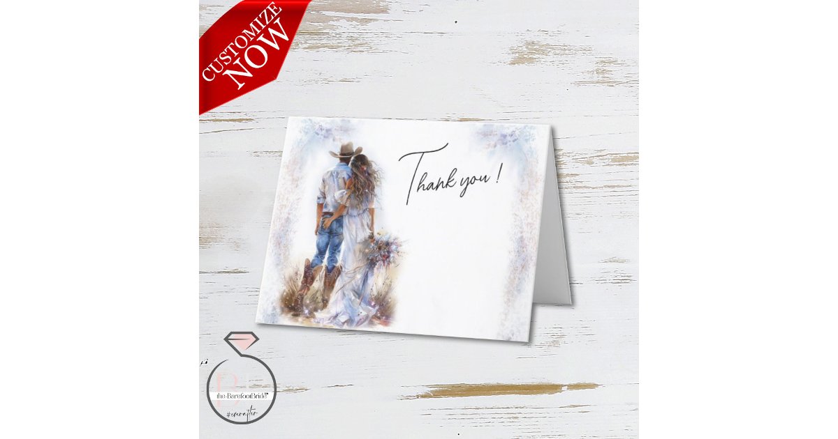 Watercolor Rustic Cowboy Wedding Thank You Card | Zazzle