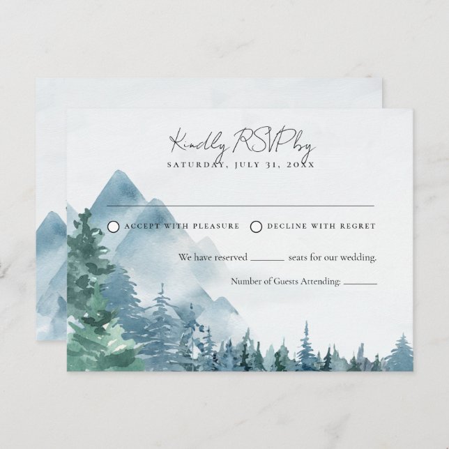 Watercolor Rustic Dusty Blue Wedding RSVP Postcard (Front/Back)