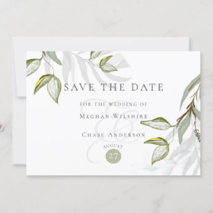 Watercolor Rustic Dusty Sage Foliage Save the Date Invitation