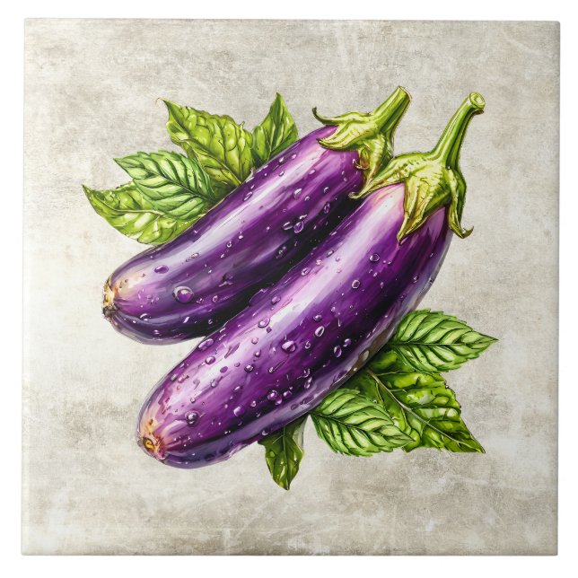 Watercolor Rustic Eggplant  Faux Texture  Ceramic Tile (Front)