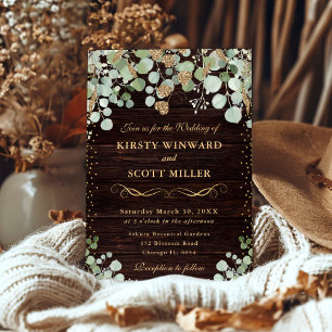 Watercolor Rustic Eucalyptus Gold Wedding Invitation